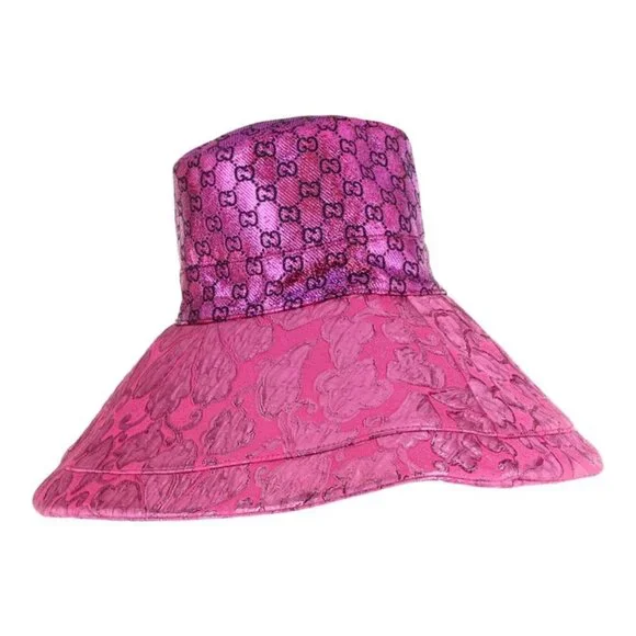 Gucci Women’s GG Monogram Metallic Sun Hat Size Large 58 CM $695 - Picture 11 of 12